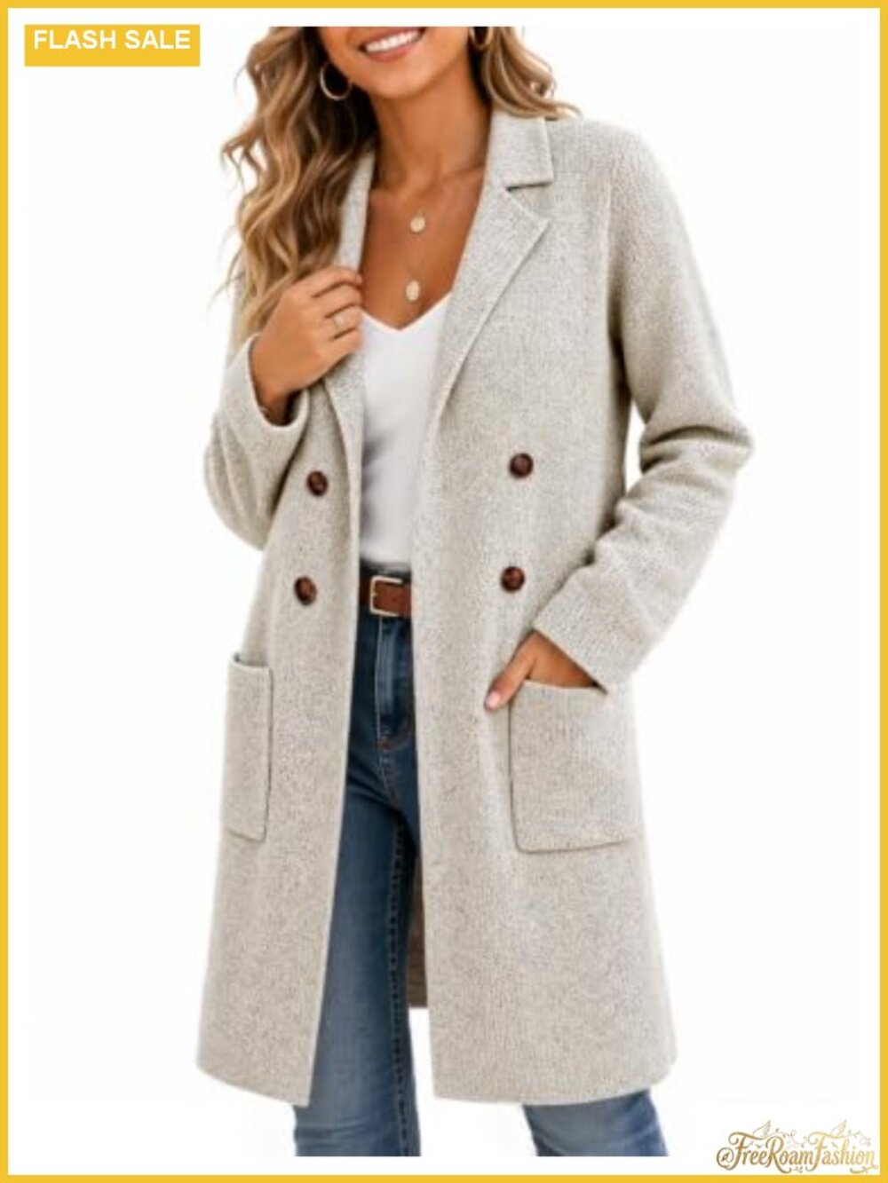 Long Open Front Cardigan Sweater Coat Coatigan Lapel Button Pockets